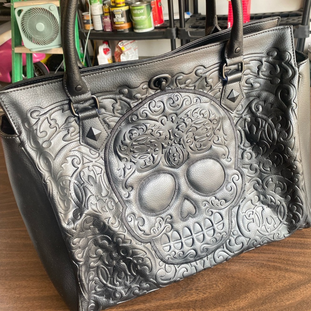Loungefly Black Embossed Skull Tote